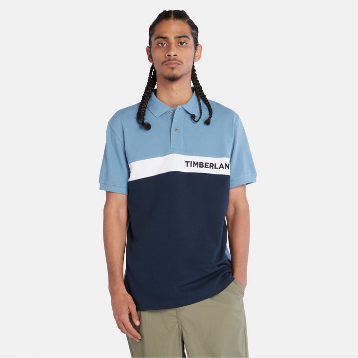 חולצת פולו בשילוב צבעים והדפס לוגו בחזית