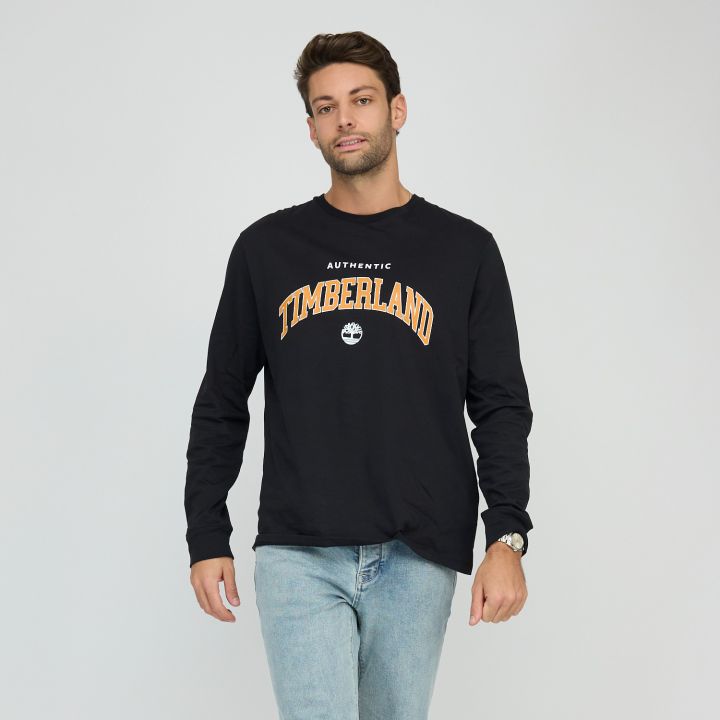 טי שירט שרוול ארוך Timberland עם הדפס בחזה לגברים