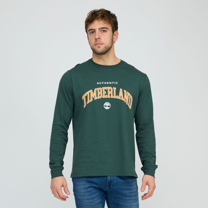 טי שירט שרוול ארוך Timberland עם הדפס בחזה לגברים