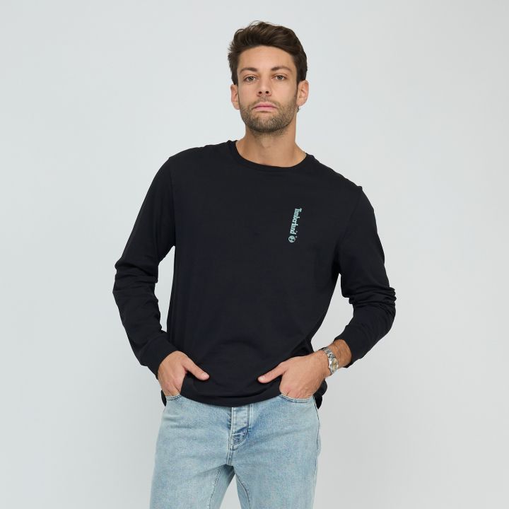 טי שירט שרוול ארוך Timberland עם הדפס אנכי קטן לגברים