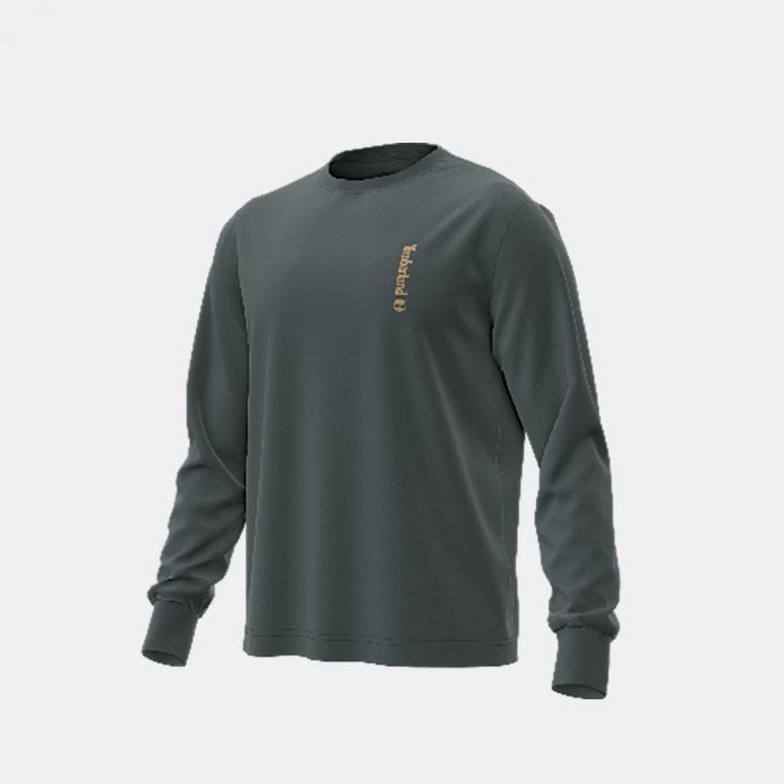 טי שירט שרוול ארוך Timberland עם הדפס אנכי קטן לגברים