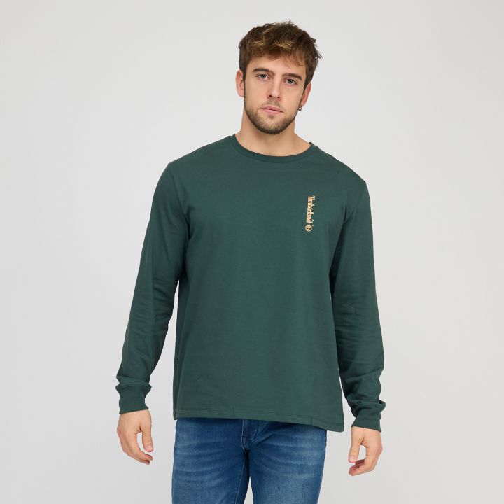 טי שירט שרוול ארוך Timberland עם הדפס אנכי קטן לגברים