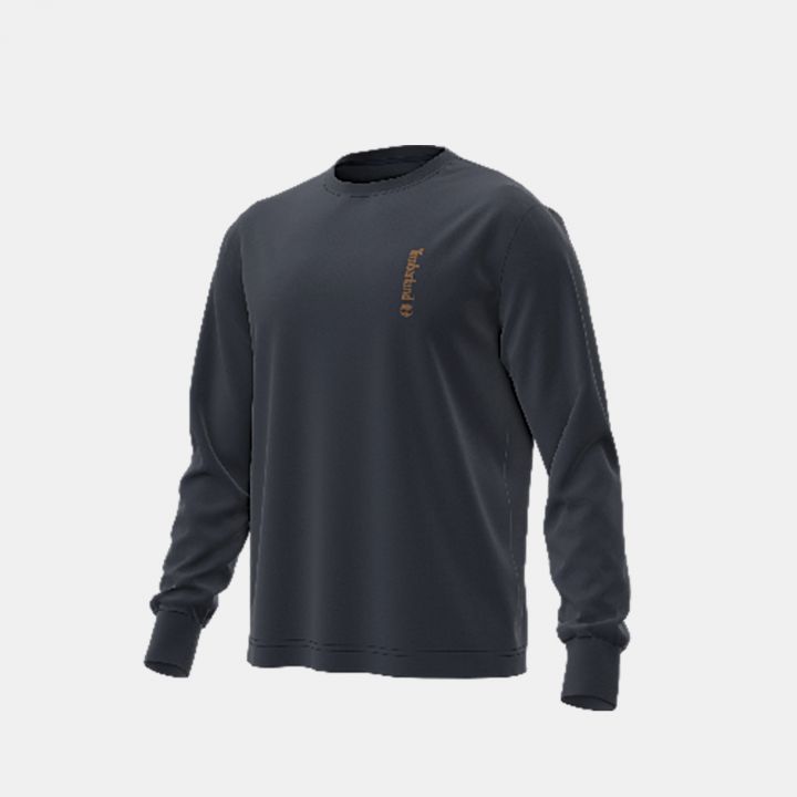 טי שירט שרוול ארוך Timberland עם הדפס אנכי קטן לגברים