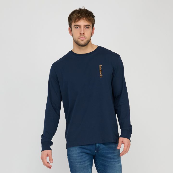 טי שירט שרוול ארוך Timberland עם הדפס אנכי קטן לגברים