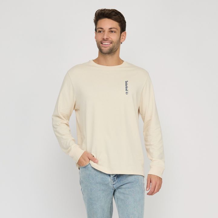 טי שירט שרוול ארוך Timberland עם הדפס אנכי קטן לגברים