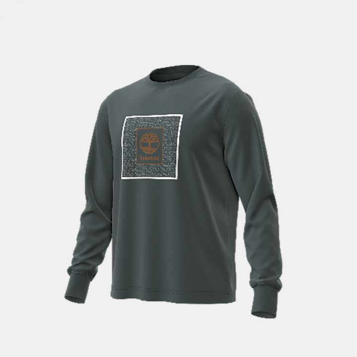 טי שירט שרוול ארוך Timberland עם הדפס לוגו ריבועי לגברים