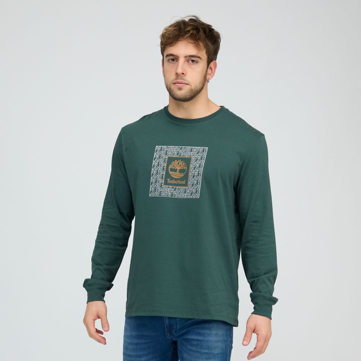 טי שירט שרוול ארוך Timberland עם הדפס לוגו ריבועי לגברים