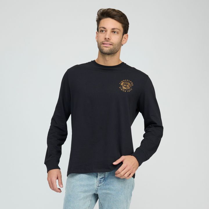 טי שירט שרוול ארוך Timberland עם הדפס אחורי לגברים