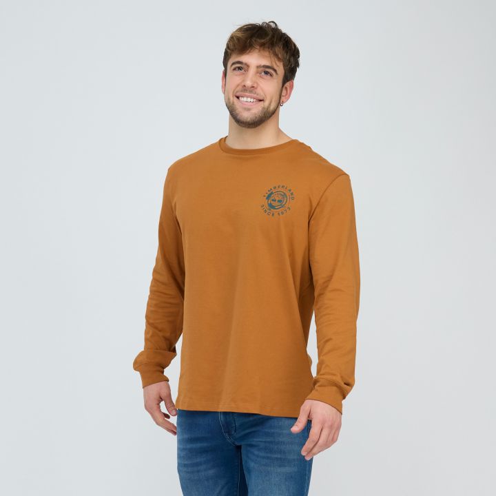 טי שירט שרוול ארוך Timberland עם הדפס אחורי לגברים