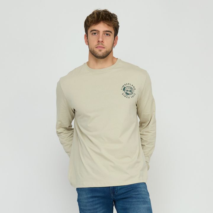 טי שירט שרוול ארוך Timberland עם הדפס אחורי לגברים