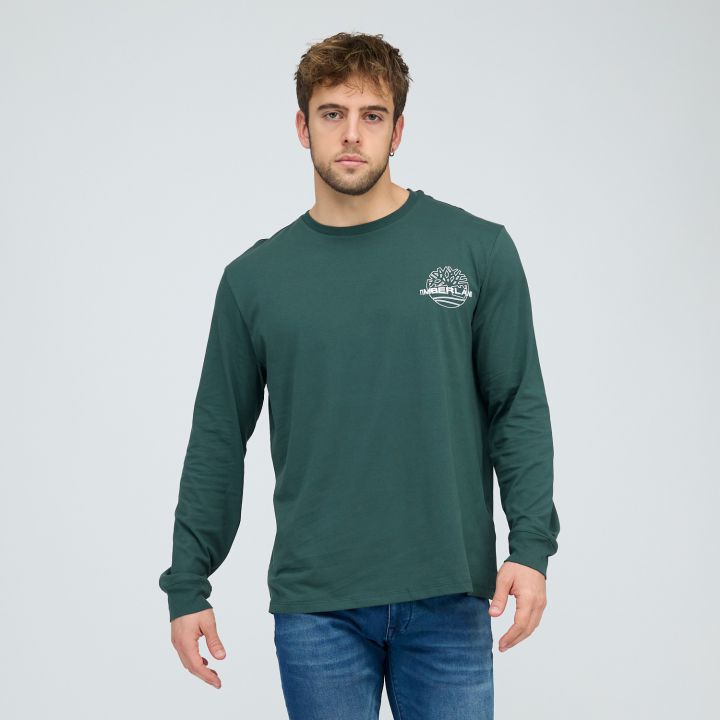 טי שירט שרוול ארוך Timberland עם הדפס אחורי לגברים