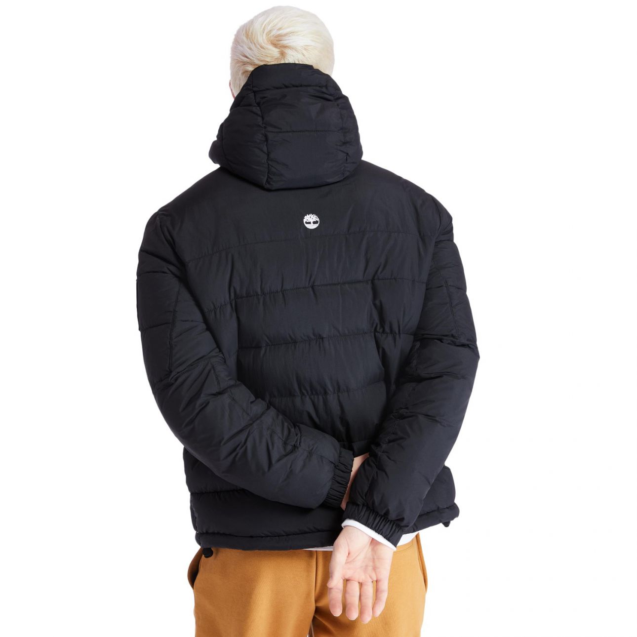 מעיל פוך קולור בלוק עם כובע