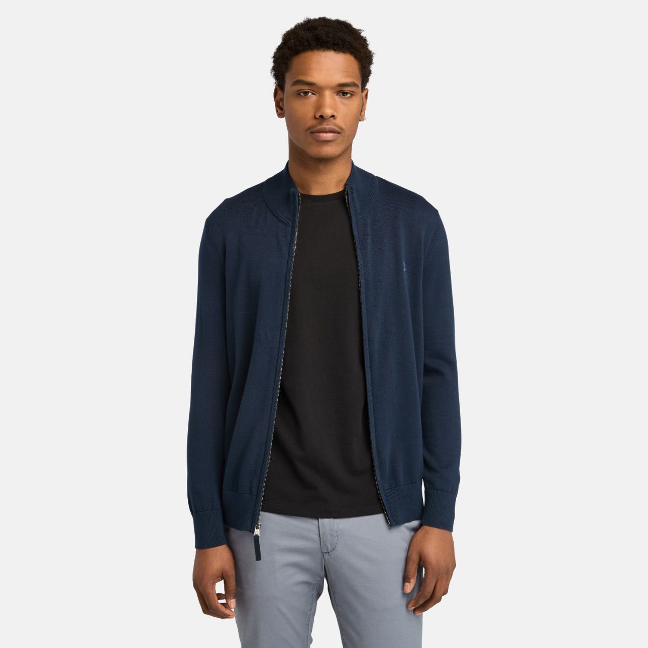 סווטשירט עם רוכסן מלא ולוגו רקום לגברים