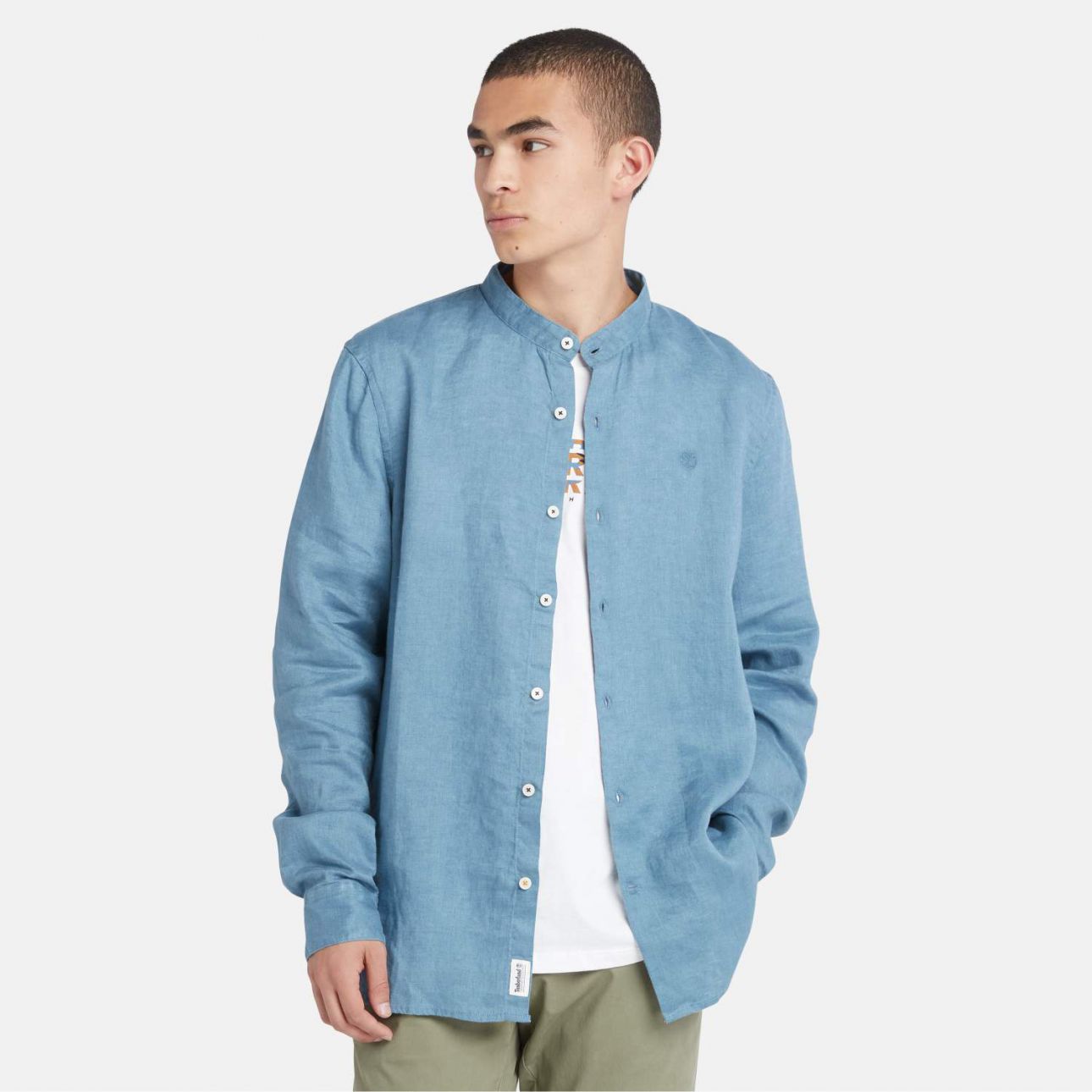 חולצת פשתן MILL BROOK עם צווארון סיני לגברים