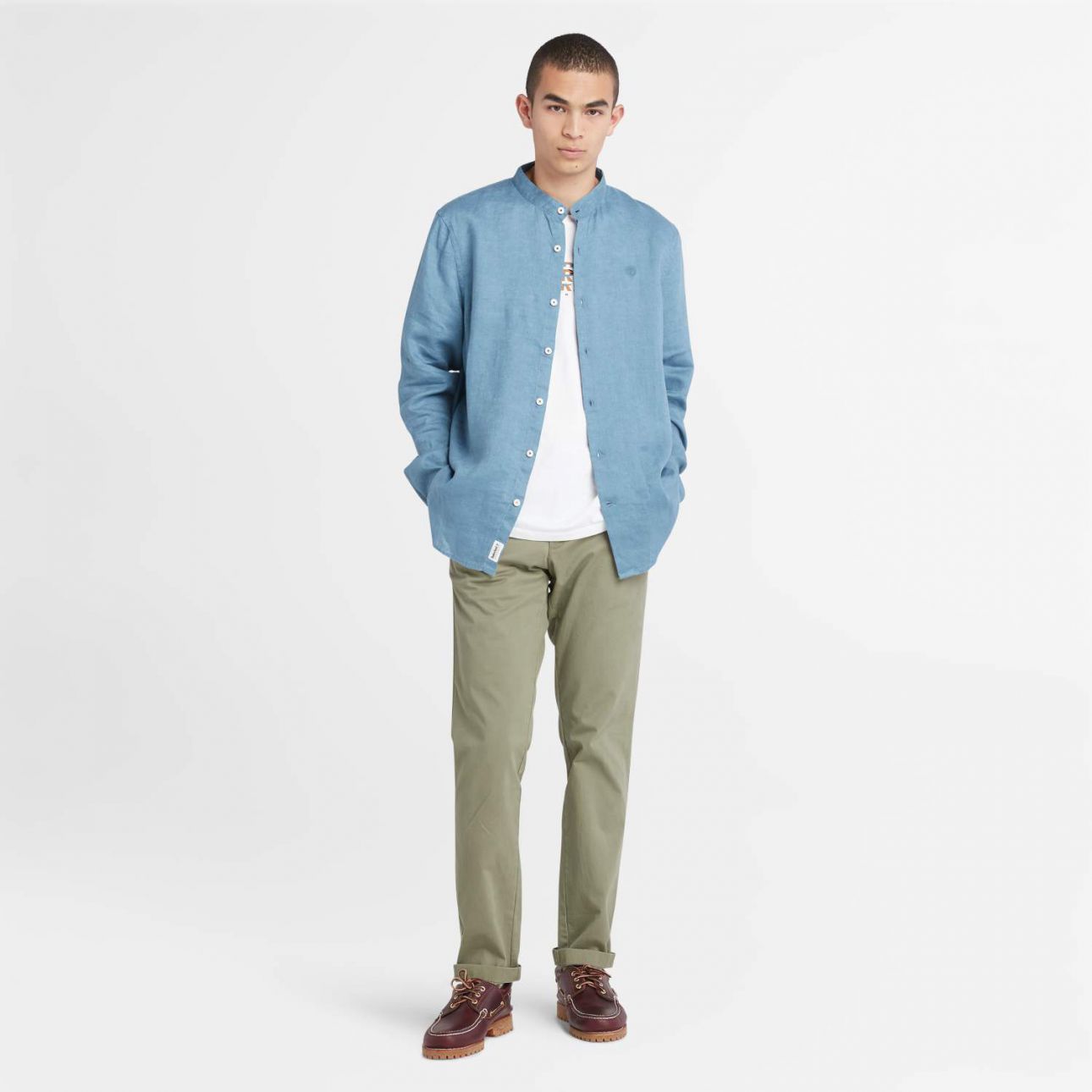 חולצת פשתן MILL BROOK עם צווארון סיני לגברים