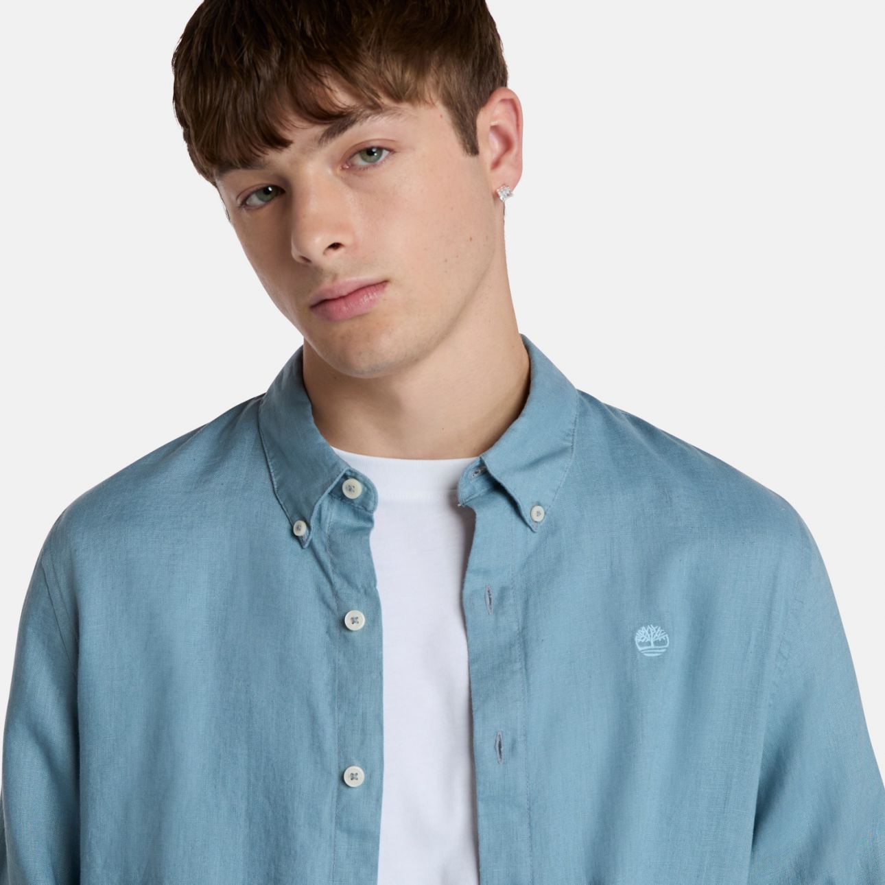 חולצת פשתן מכופתרת MILL BROOK לגברים עם לוגו רקום