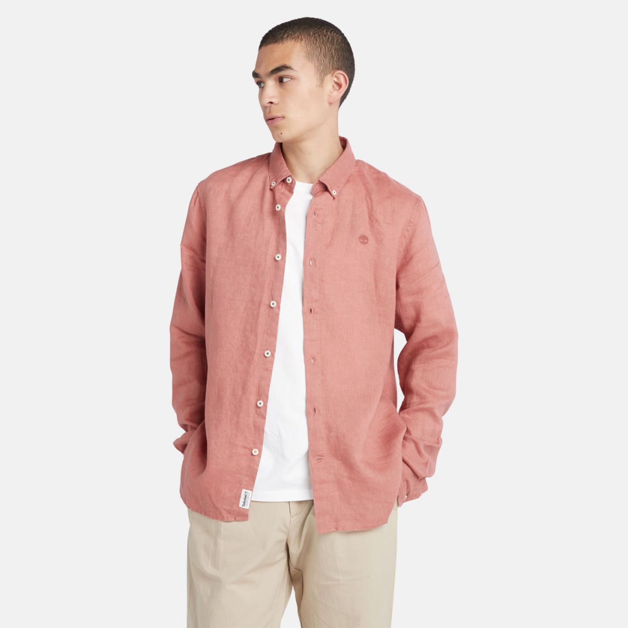 חולצת פשתן מכופתרת MILL BROOK לגברים עם לוגו רקום