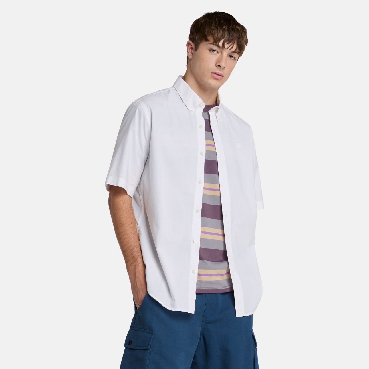 חולצה מכופתרת Timberland לגברים עם שרוולים קצרים