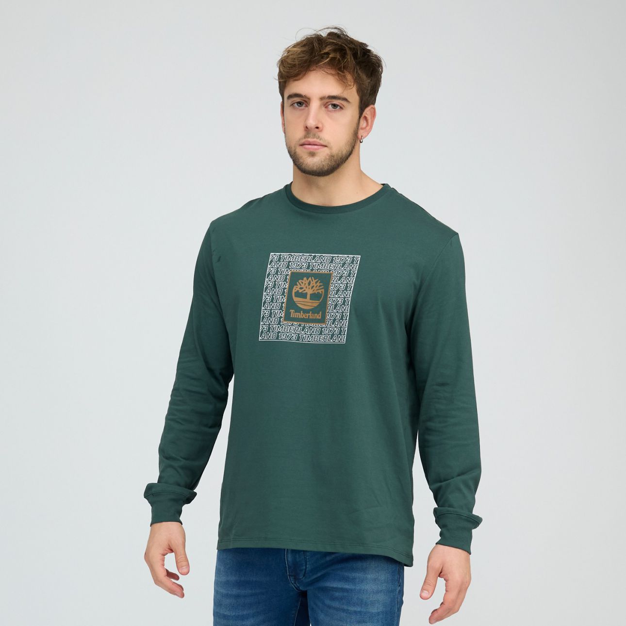 טי שירט שרוול ארוך Timberland עם הדפס לוגו ריבועי לגברים
