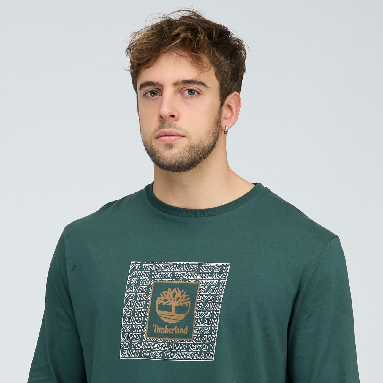 טי שירט שרוול ארוך Timberland עם הדפס לוגו ריבועי לגברים