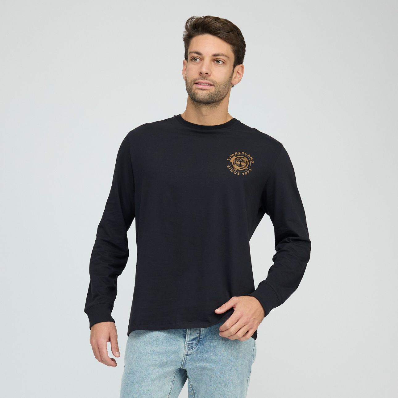 טי שירט שרוול ארוך Timberland עם הדפס אחורי לגברים