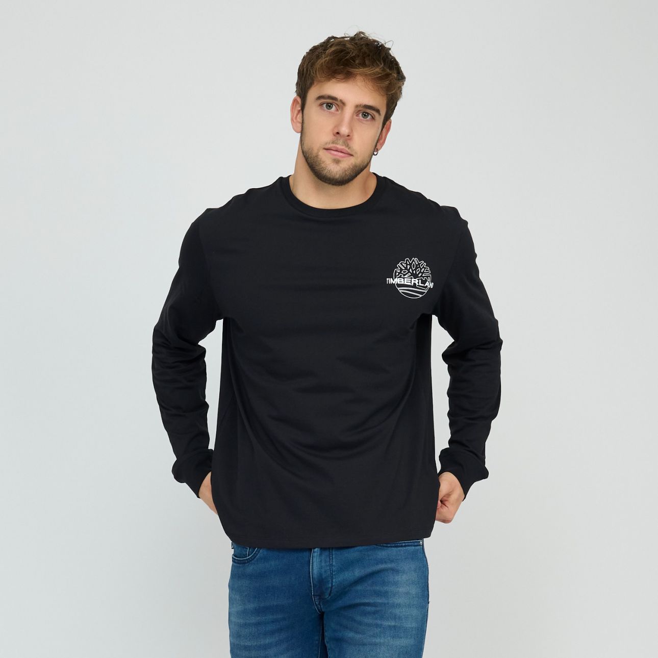 טי שירט שרוול ארוך Timberland עם הדפס אחורי לגברים