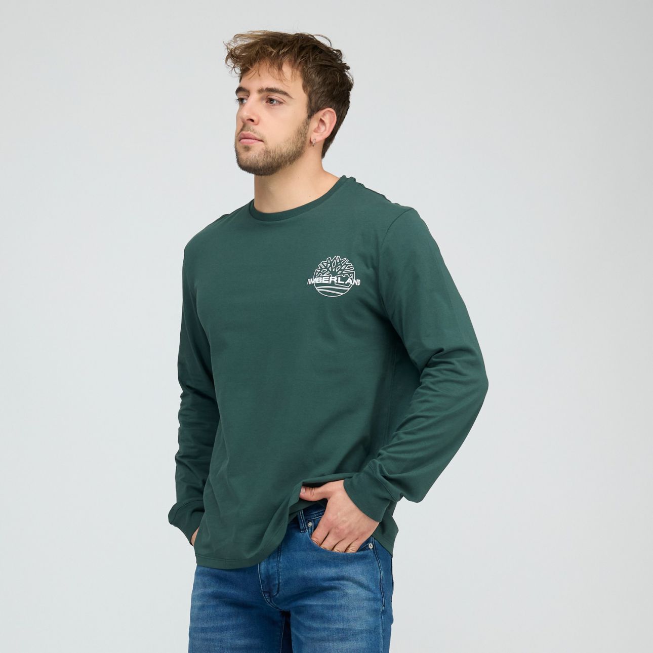 טי שירט שרוול ארוך Timberland עם הדפס אחורי לגברים