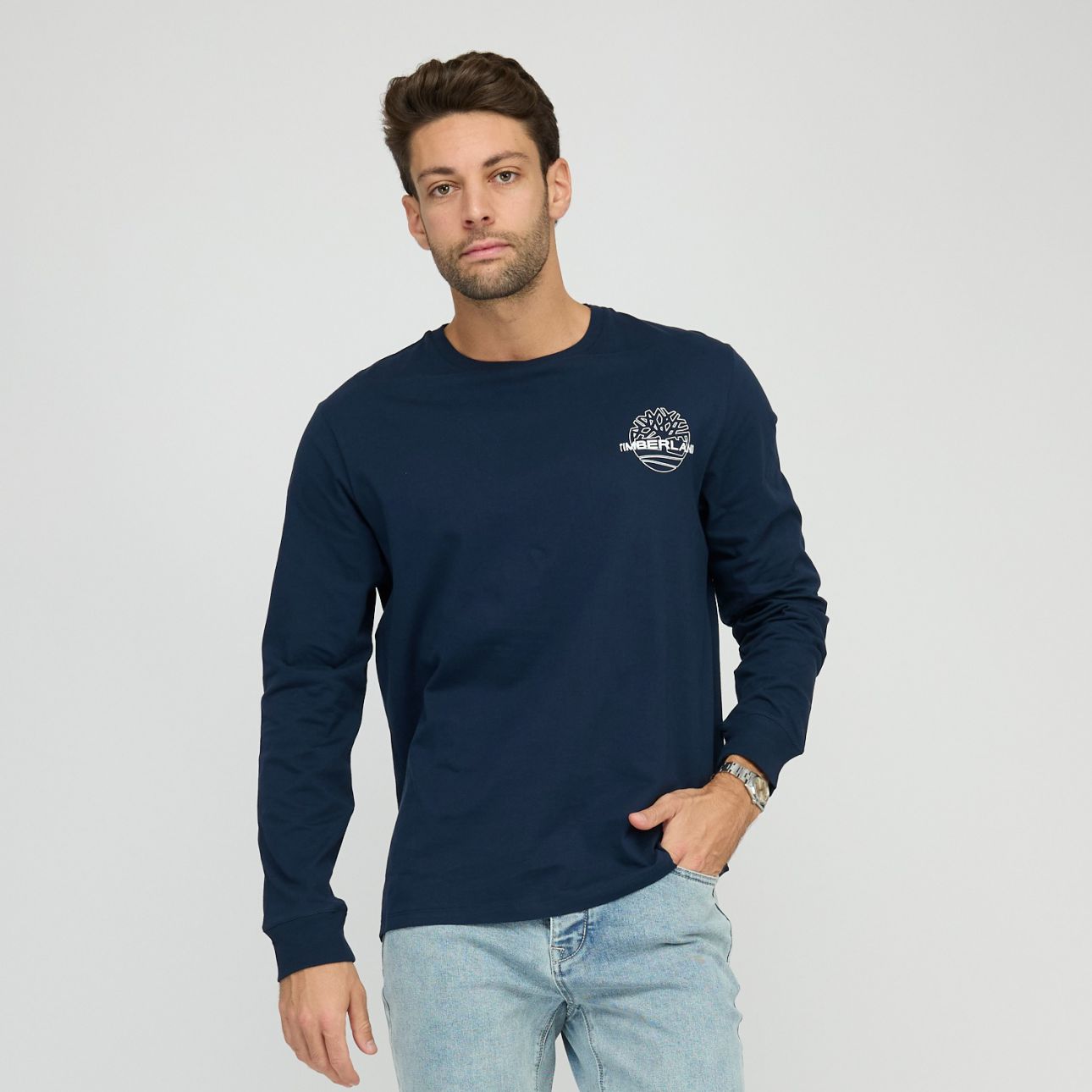 טי שירט שרוול ארוך Timberland עם הדפס אחורי לגברים