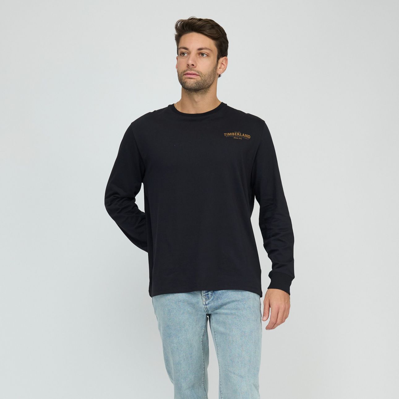 טי שירט שרוול ארוך Timberland עם הדפס טקסט בגב