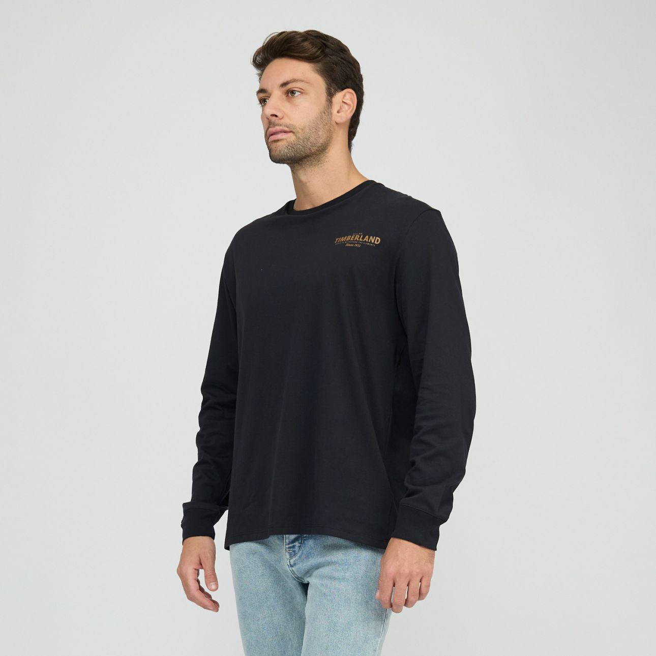 טי שירט שרוול ארוך Timberland עם הדפס טקסט בגב