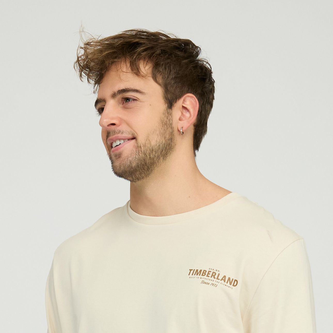 טי שירט שרוול ארוך Timberland עם הדפס טקסט בגב