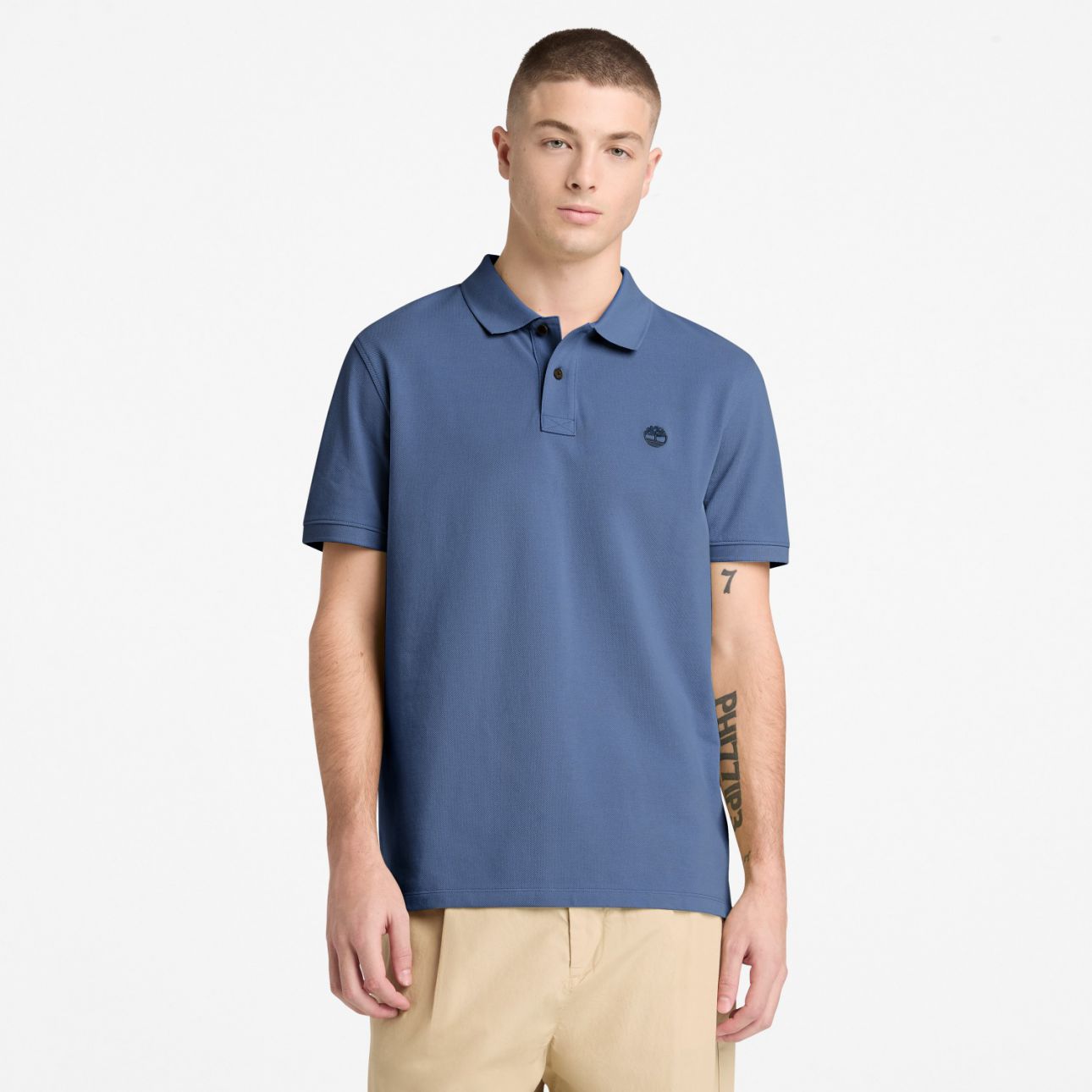 חולצת פולו לגברים עם שרוולים קצרים ולוגו רקום